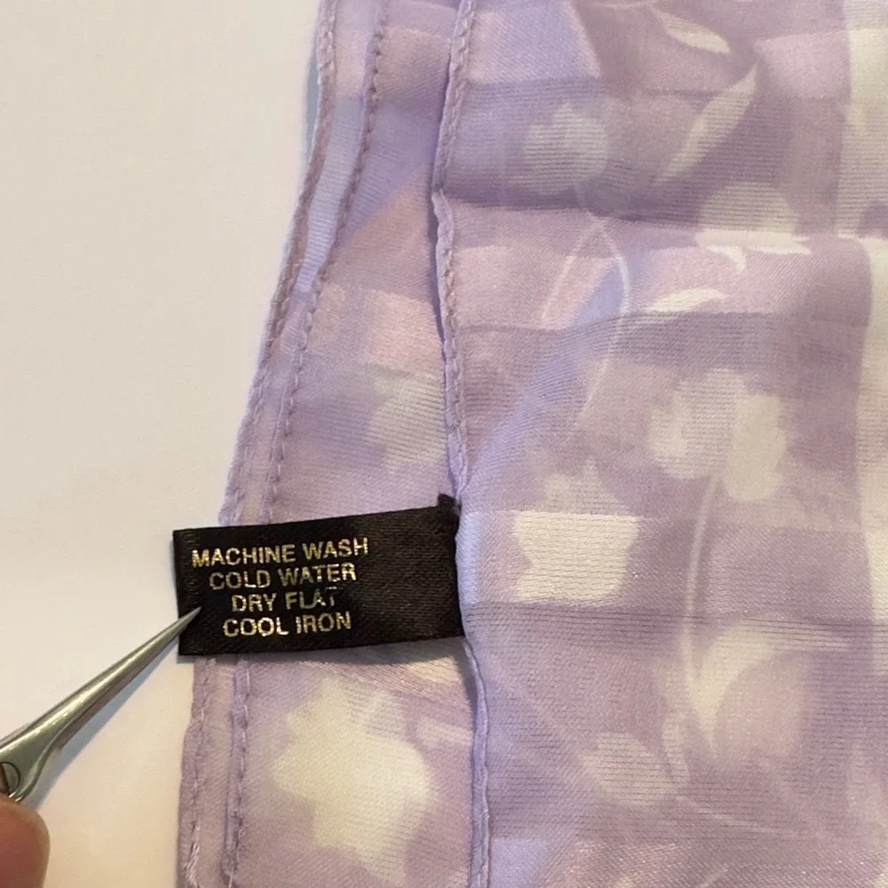 Lavender Floral Striped Square Scarf Made Italy Sheer Purple White Cottagecore
